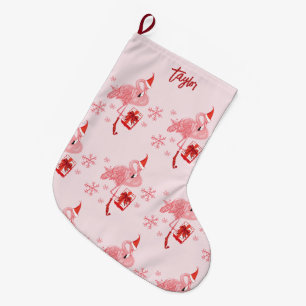 Pink Flamingo Tropical Beach Bird Christmas Custom Large Christmas Stocking