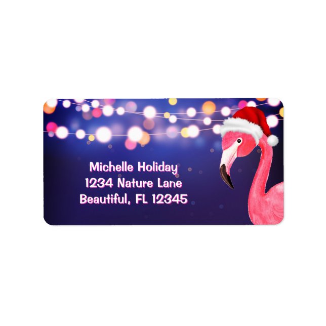 Pink Flamingo Tropical Beach Christmas Address Label (Front)
