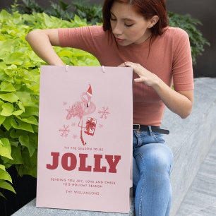 Pink Flamingo Tropical Beach Christmas Medium Gift Bag