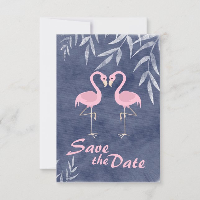 Pink Flamingo Tropical Beach Wedding Save the Date Invitation (Front)