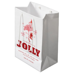 Pink Flamingo Tropical Beach White Christmas Medium Gift Bag