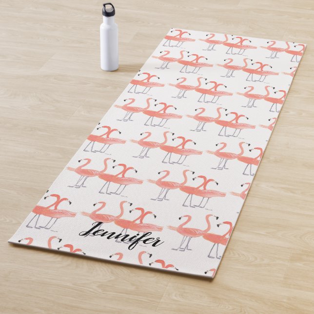Pink flamingo Tropical birds watercolor pastel Yoga Mat (In Situ)