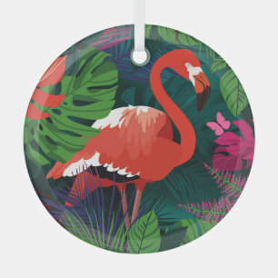 Pink Flamingo: Tropical Butterfly Harmony. Glass Tree Decoration