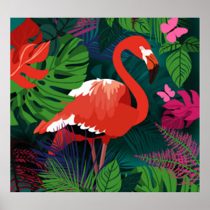 Pink Flamingo: Tropical Butterfly Harmony. Poster