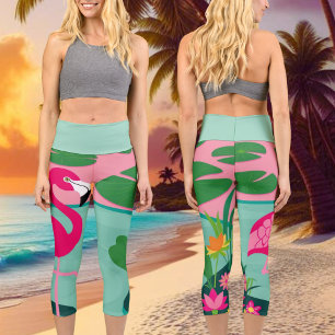 Pink Flamingo Tropical Capri Leggings