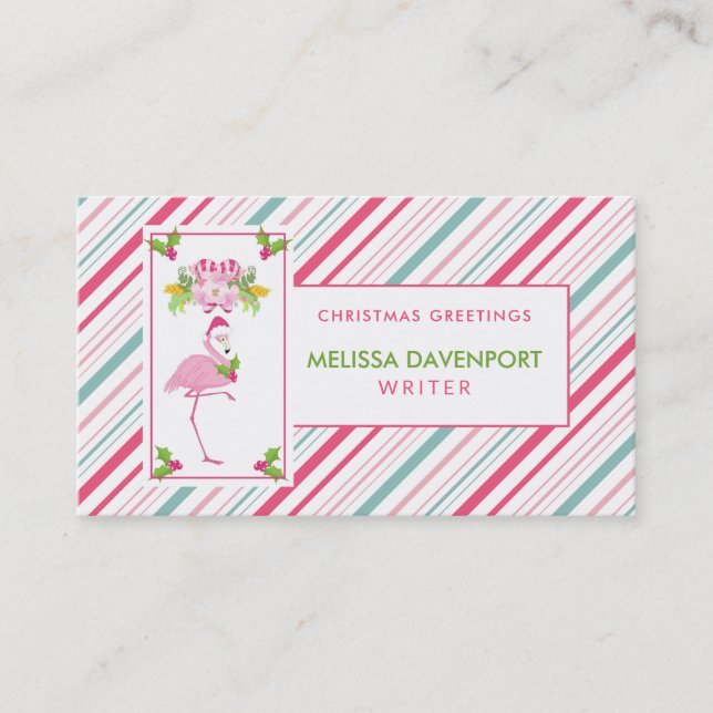 Pink Flamingo Tropical Christmas Business Card (Front)