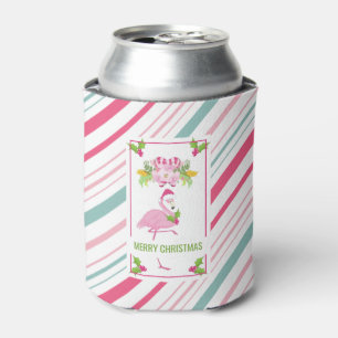 Pink Flamingo Tropical Christmas Can Cooler