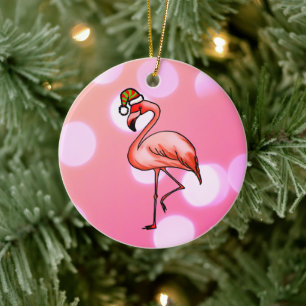 Pink Flamingo Tropical Christmas Holiday Ceramic Tree Decoration