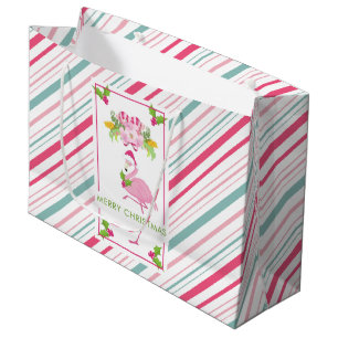 Pink Flamingo Tropical Christmas Large Gift Bag