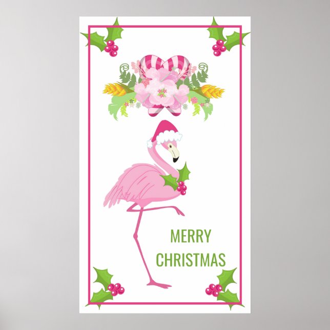 Pink Flamingo Tropical Christmas Poster (Front)