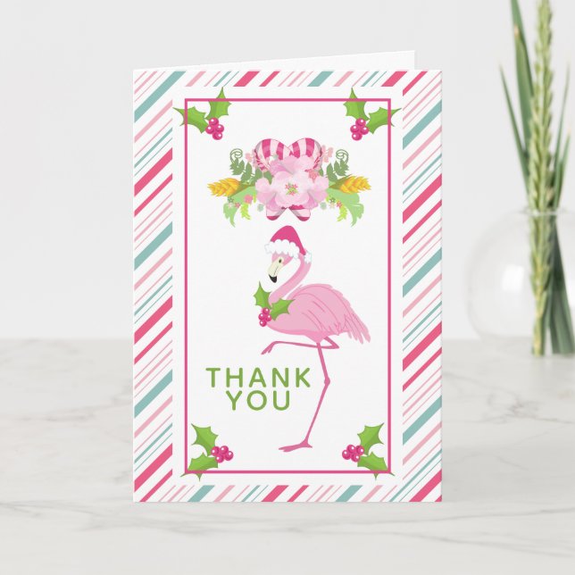 Pink Flamingo Tropical Christmas Thank You Card (Front)