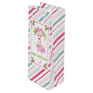Pink Flamingo Tropical Christmas Wine Gift Bag