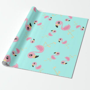 Pink Flamingo Tropical Cute 1st Birthday Wrapping Paper