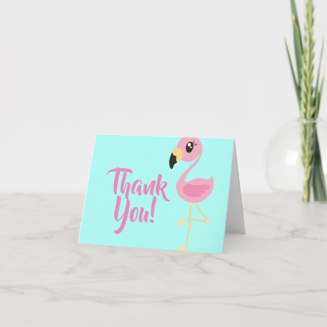 Pink Flamingo Tropical Cute Thank You Birthday Card (Front)
