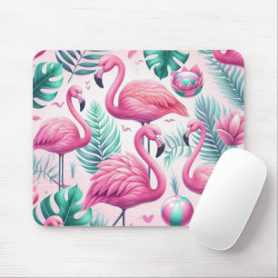 Pink Flamingo Tropical Design Mouse Mat