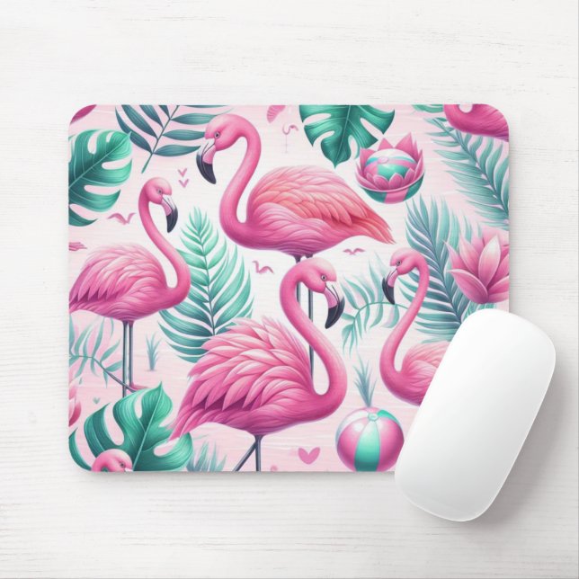 Pink Flamingo Tropical Design Mouse Mat (With Mouse)