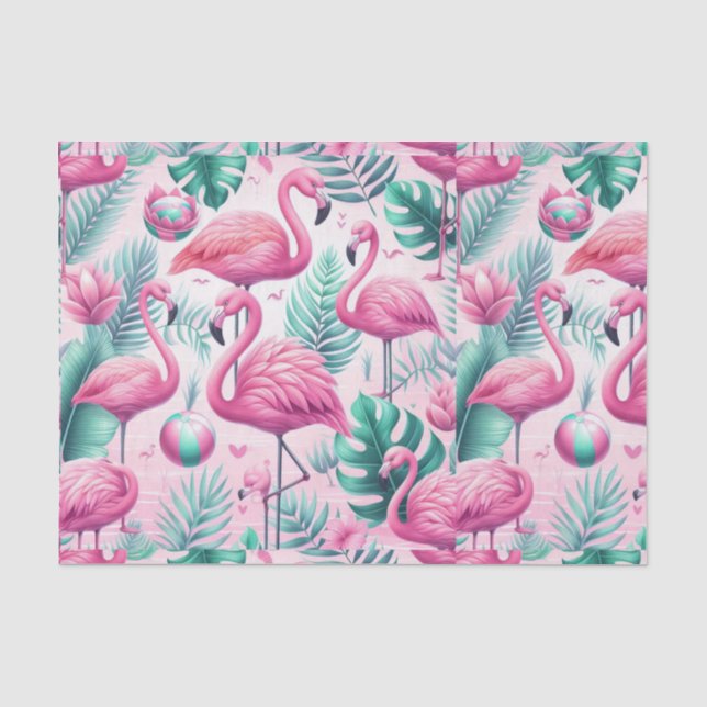Pink Flamingo Tropical Design Tissue Paper (Front)