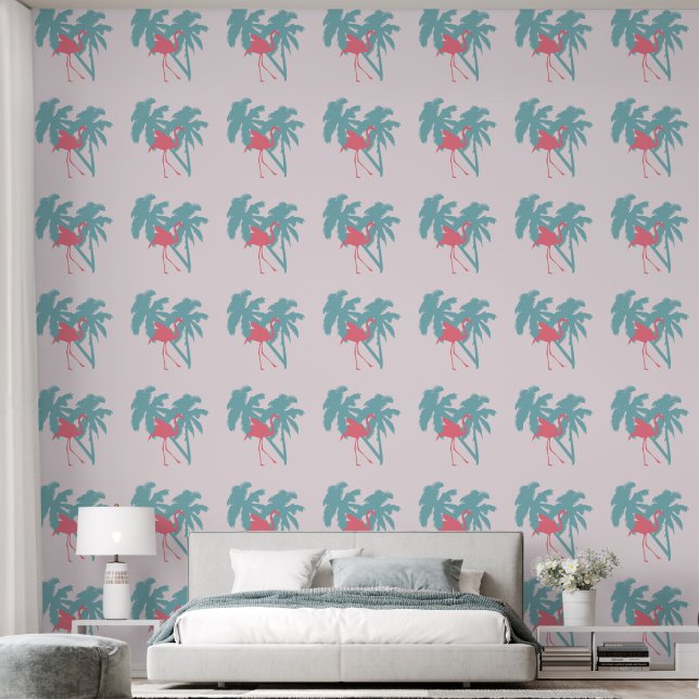 PINK FLAMINGO TROPICAL DREAMSCAPE WALLPAPER (Bedroom)