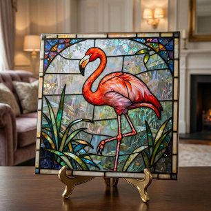 Pink Flamingo Tropical Faux Stained Glass Mosaic Tile