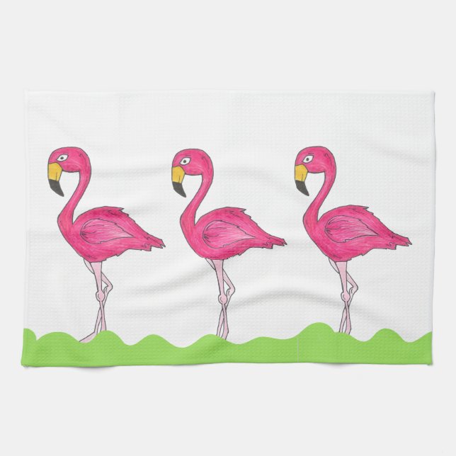 Pink Flamingo Tropical Flamingos Bird Towel (Horizontal)
