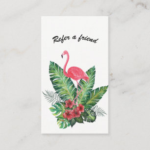 Pink Flamingo Tropical Floral Refer a Friend Referral Card