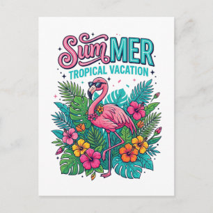 Pink Flamingo Tropical Floral - summer vacation  Holiday Postcard