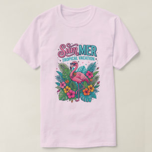 Pink Flamingo Tropical Floral - summer vacation T-Shirt