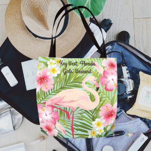 Pink Flamingo Tropical Flowers Girls Weekend Tote Bag