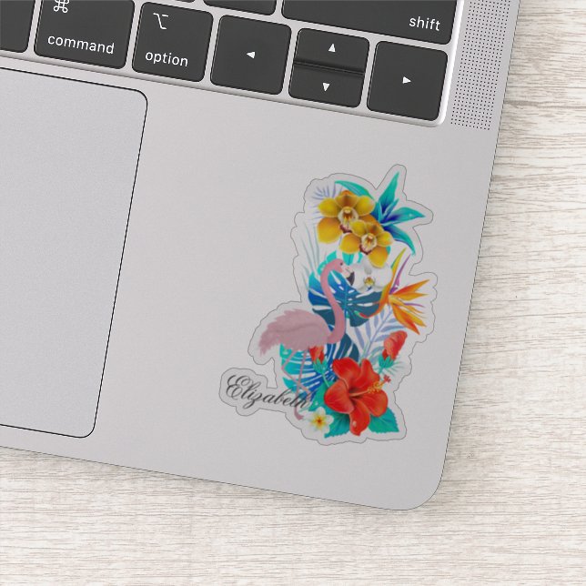 Pink Flamingo, Tropical Flowers - Personalised (Detail)