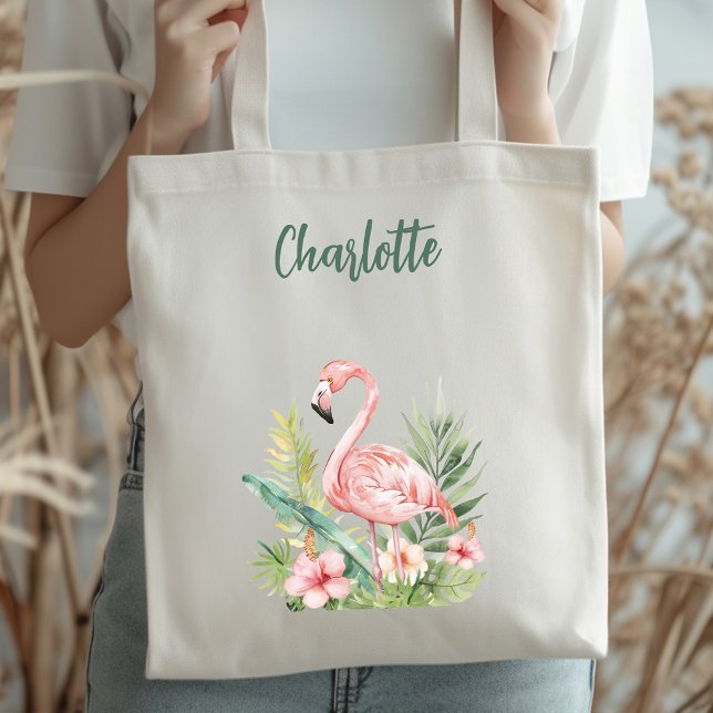 Pink flamingo tropical flowers tote bag (Creator Uploaded)