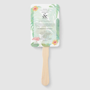 Pink Flamingo,Tropical foliage wedding Program Hand Fan