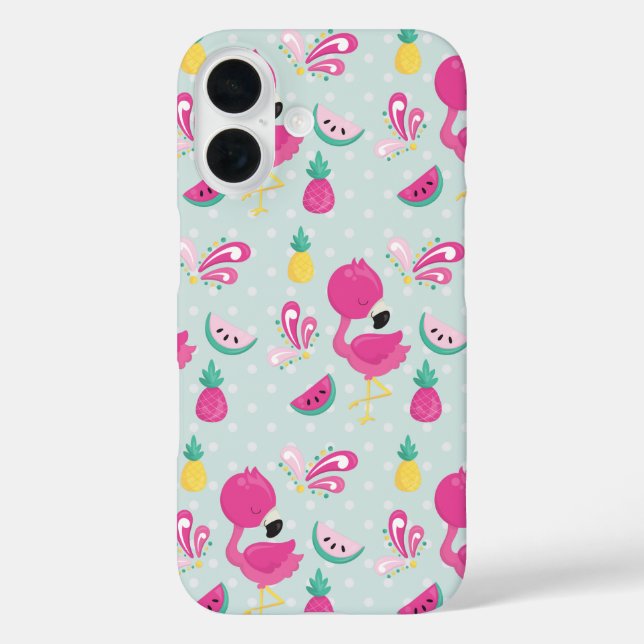 Pink Flamingo & Tropical Fruits Pattern Case-Mate iPhone Case (Back)