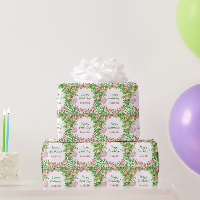 Pink Flamingo Tropical Girl's Birthday Wrapping Paper (Party Gifts)