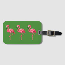 Pink Flamingo Tropical Green Luggage Tag