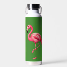 Pink Flamingo Tropical Green Water Bottle