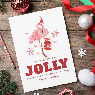 Pink Flamingo Tropical Greetings Christmas Holiday Card