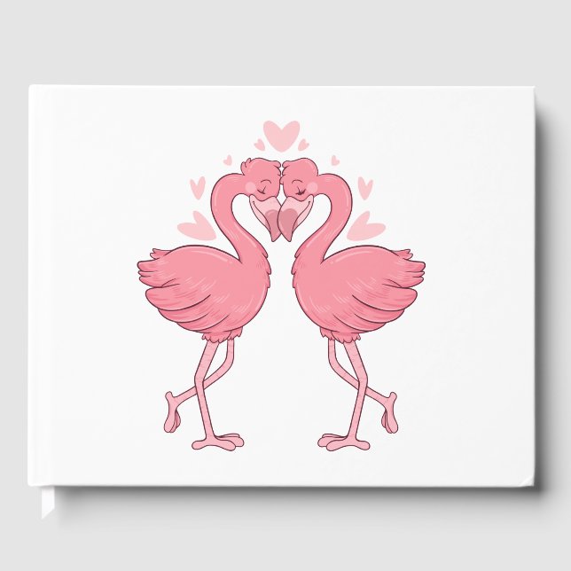Pink Flamingo Tropical Hawaiian Beach Wedding Guest Book (Front)