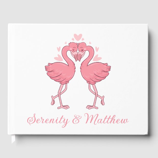 Pink Flamingo Tropical Hawaiian Beach Wedding Guest Book (Front)