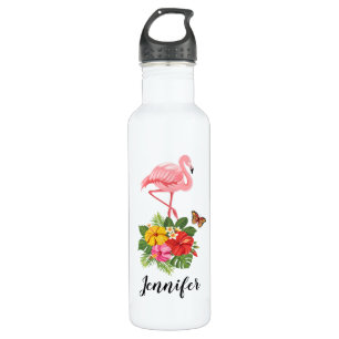 Pink Flamingo & Tropical Hibiscus Fancy 710 Ml Water Bottle