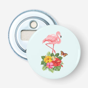 Pink Flamingo & Tropical Hibiscus Fancy Bottle Opener