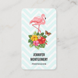 Pink Flamingo & Tropical Hibiscus Fancy Business Card