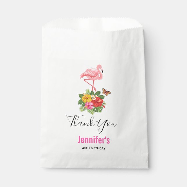 Pink Flamingo & Tropical Hibiscus Fancy Favour Bags (Front)