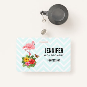 Pink Flamingo & Tropical Hibiscus Fancy ID Badge