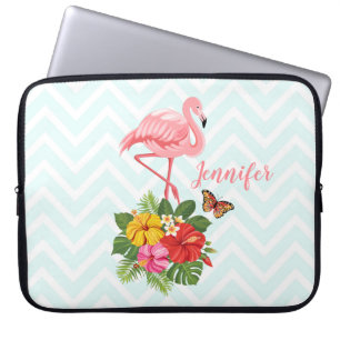 Pink Flamingo & Tropical Hibiscus Fancy Laptop Sleeve