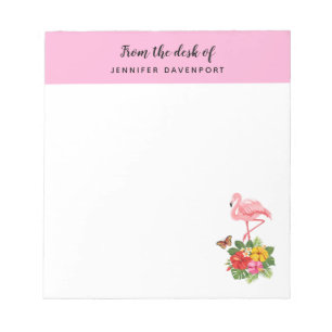 Pink Flamingo & Tropical Hibiscus Fancy Notepad