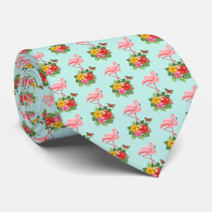 Pink Flamingo & Tropical Hibiscus Fancy Pattern Tie