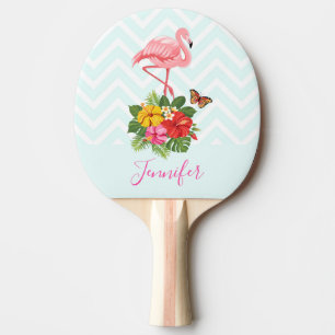 Pink Flamingo & Tropical Hibiscus Fancy Ping Pong Paddle