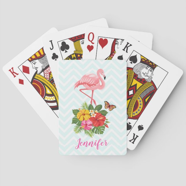 Pink Flamingo & Tropical Hibiscus Fancy Playing Cards (Back)