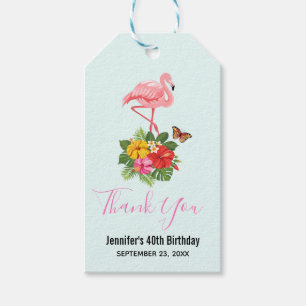 Pink Flamingo & Tropical Hibiscus Fancy Thank You Gift Tags