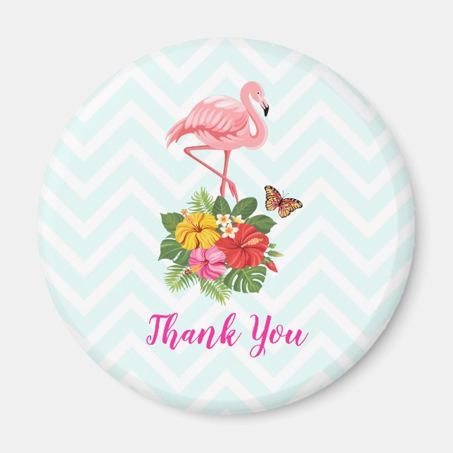 Pink Flamingo & Tropical Hibiscus Fancy Thank You Magnet (Front)